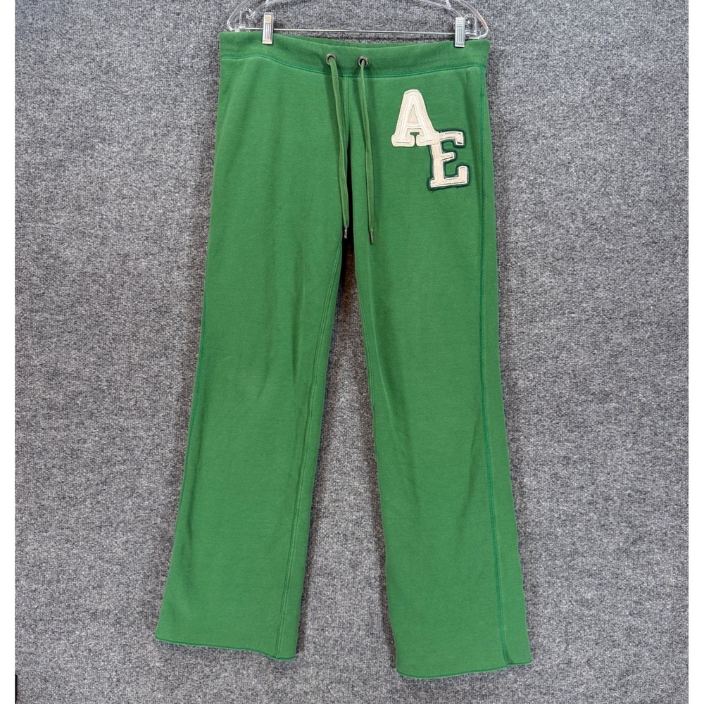 VIntage Y2K American Eagle Sweatpants Womens Medium Green Fleece Wide Leg Baggy